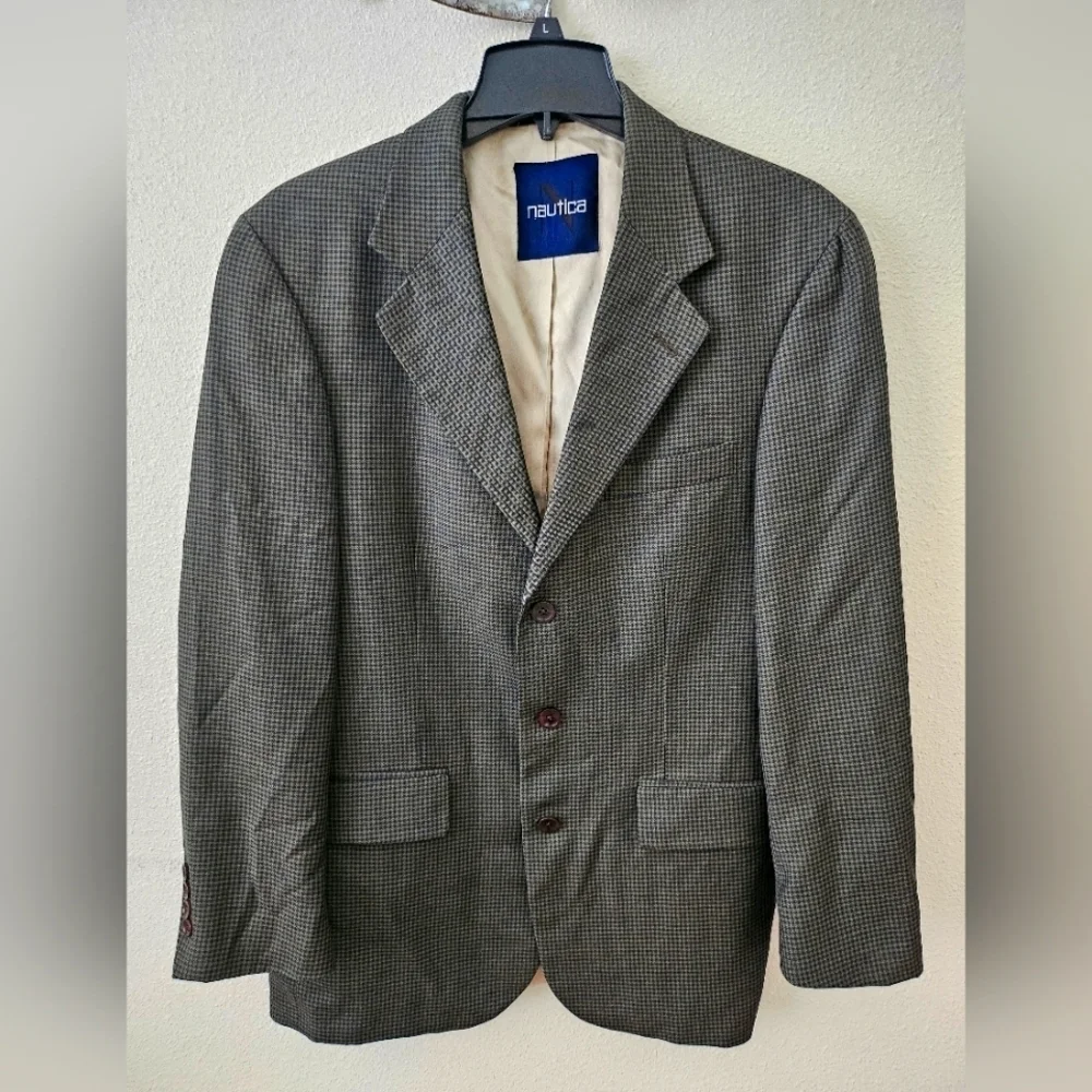 Nautica Men's Brown Elegant Formal Plaid Business occasion Blazer Jacket Size